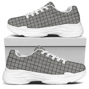 Grey Windowpane Pattern Print White Chunky Shoes