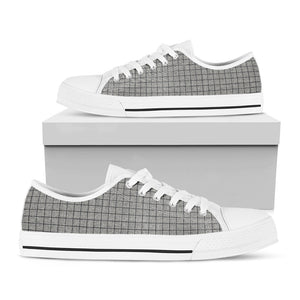 Grey Windowpane Pattern Print White Low Top Sneakers