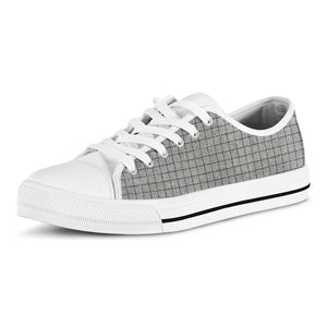 Grey Windowpane Pattern Print White Low Top Sneakers