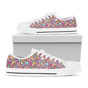 Groovy Girly Peace Pattern Print White Low Top Sneakers