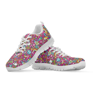 Groovy Girly Peace Pattern Print White Running Shoes
