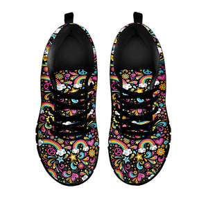 Groovy Hippie Peace Pattern Print Black Running Shoes