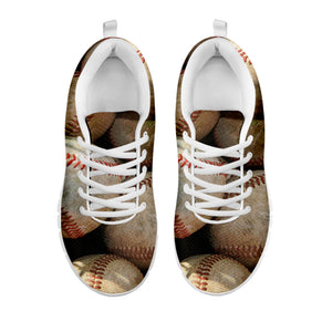 Grunge Baseballs Print White Running Shoes