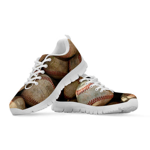 Grunge Baseballs Print White Running Shoes