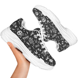 Grunge Rock And Roll Pattern Print White Chunky Shoes