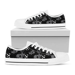 Grunge Soccer Ball Pattern Print White Low Top Sneakers