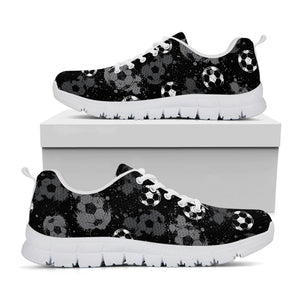 Grunge Soccer Ball Pattern Print White Running Shoes