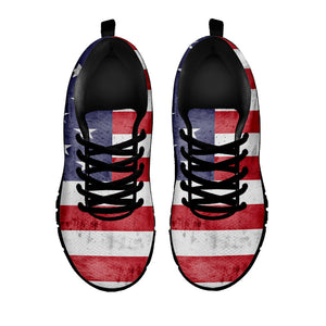 Grunge USA Flag Print Black Running Shoes
