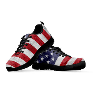 Grunge USA Flag Print Black Running Shoes