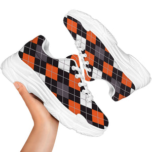 Halloween Argyle Pattern Print White Chunky Shoes