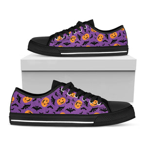 Halloween Bat And Pumpkin Pattern Print Black Low Top Sneakers