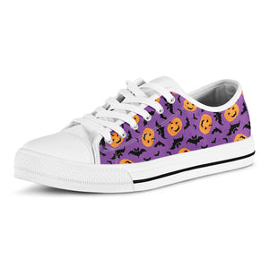 Halloween Bat And Pumpkin Pattern Print White Low Top Sneakers