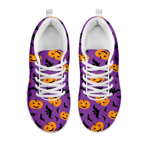 Halloween Bat And Pumpkin Pattern Print White Running Shoes
