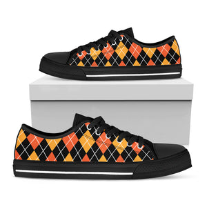 Halloween Black And Orange Argyle Print Black Low Top Sneakers