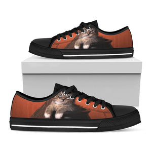 Halloween Cute Witch Cat Print Black Low Top Sneakers