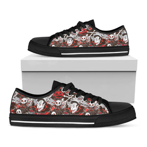 Halloween Monsters Pattern Print Black Low Top Sneakers