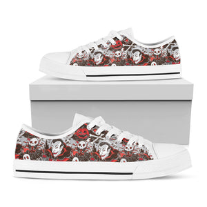 Halloween Monsters Pattern Print White Low Top Sneakers