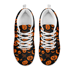 Halloween Pumpkin And Bat Pattern Print White Running Shoes