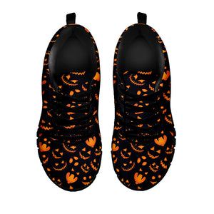 Halloween Pumpkin Faces Pattern Print Black Running Shoes