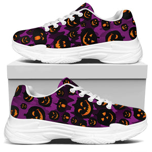 Halloween Pumpkin Smiley Faces Print White Chunky Shoes