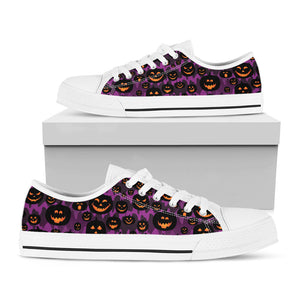 Halloween Pumpkin Smiley Faces Print White Low Top Sneakers