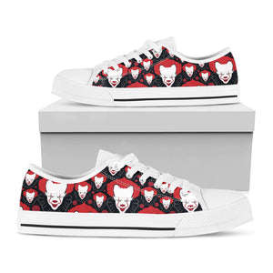 Halloween Scary Clown Pattern Print White Low Top Sneakers