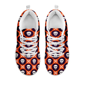 Halloween Skull And Bone Pattern Print White Running Shoes