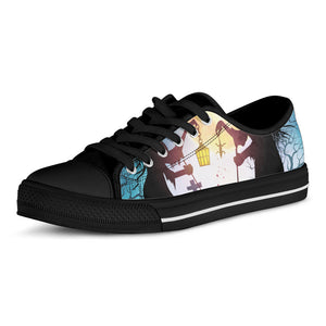 Halloween Witch And Cauldron Print Black Low Top Sneakers