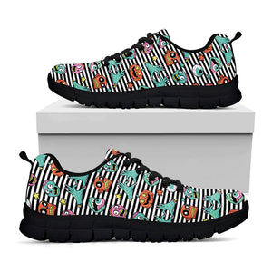 Halloween Zombie Striped Pattern Print Black Running Shoes