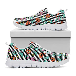 Halloween Zombie Striped Pattern Print White Running Shoes