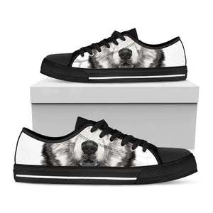 Hand Drawn Alaskan Malamute Print Black Low Top Sneakers
