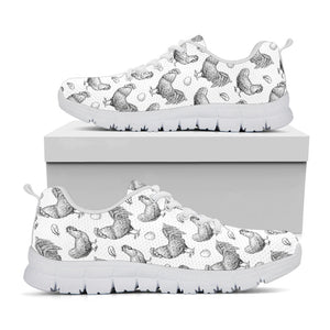 Hand Drawn Chicken Pattern Print White Running Shoes