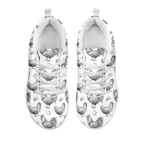 Hand Drawn Chicken Pattern Print White Running Shoes