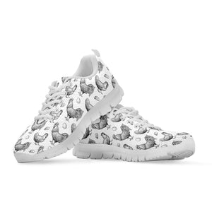 Hand Drawn Chicken Pattern Print White Running Shoes
