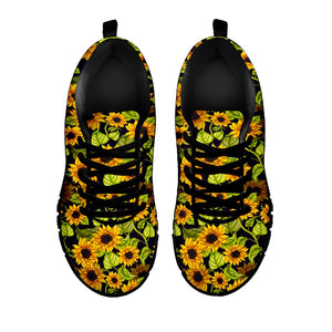 Hand Drawn Sunflower Pattern Print Black Running Shoes