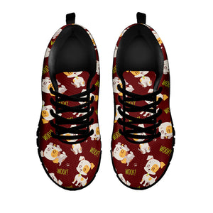 Happy Jack Russell Terrier Pattern Print Black Running Shoes