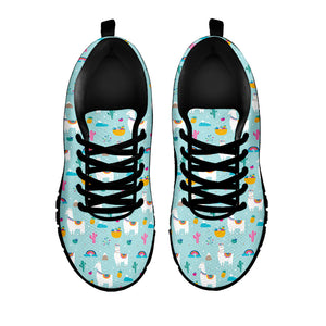 Happy Llama And Cactus Pattern Print Black Running Shoes