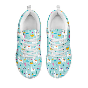 Happy Llama And Cactus Pattern Print White Running Shoes