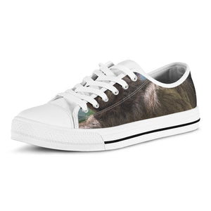 Happy Sloth Print White Low Top Sneakers