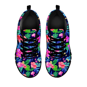 Hawaii Exotic Flowers Pattern Print Black Running Shoes