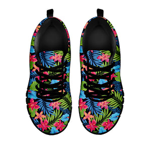 Hawaiian Floral Pattern Print Black Running Shoes