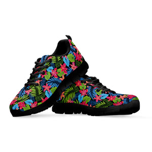 Hawaiian Floral Pattern Print Black Running Shoes