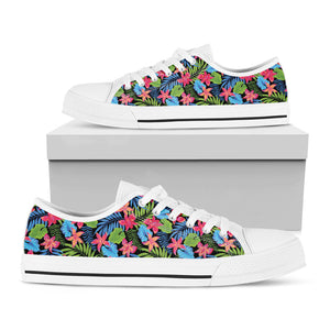 Hawaiian Floral Pattern Print White Low Top Sneakers