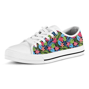 Hawaiian Floral Pattern Print White Low Top Sneakers