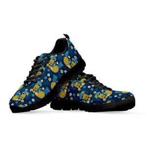 Hawaiian Tiki Pattern Print Black Running Shoes