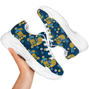 Hawaiian Tiki Pattern Print White Chunky Shoes