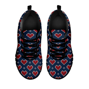 Heart Knitted Pattern Print Black Running Shoes