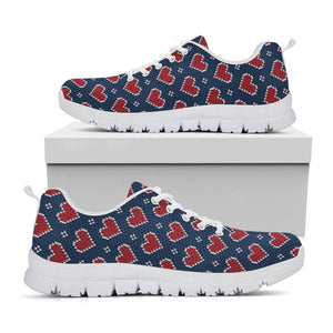 Heart Knitted Pattern Print White Running Shoes