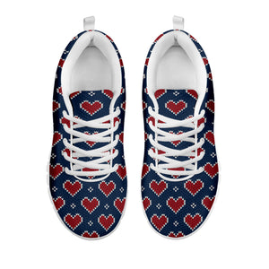 Heart Knitted Pattern Print White Running Shoes