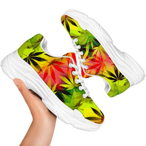 Hemp Leaf Reggae Pattern Print White Chunky Shoes